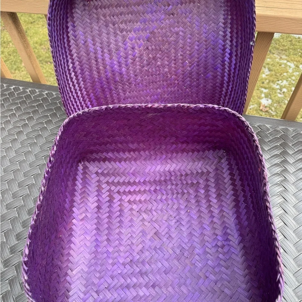 Colorful Patterned Woven Basket Lightweight Purple with Flower Decoration
